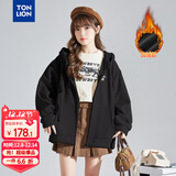 唐狮（TonLion）2025针织外套女休闲卫衣开衫连帽上衣 加绒款/黑色 XL