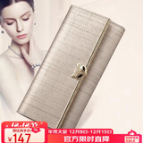 金狐狸（FOXER）牛皮女士钱包大容量长款卡包钱票夹手拿包零钱包圣诞节礼物送女友
