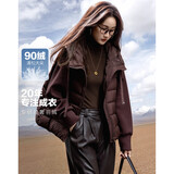 德玛纳【住进阳光房】冬季轻量感连帽90鸭绒拼接针织空气层女式羽绒服