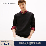 Tommy Hilfiger【柔软纯棉】秋冬男装纯棉潮流多色商务休闲通勤内搭打底针织毛衣 【纯色绣标毛衣】经典黑BDS M （推荐：135-150斤）