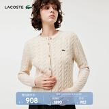 LACOSTE法国鳄鱼女装时尚潮流百搭圆领绞花开衫长袖毛衣|AF0904 IBR/米色 XL /175
