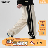 BJHG【2.0】 不计后果春秋环保麂皮绒串标拼接休闲裤子男潮流直筒长裤 卡其色 XL (140-160斤）