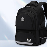 史努比（SNOOPY）小学生书包男孩学院风护脊减负1-4-6高年级儿童初中生双肩背包 黑