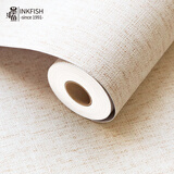 墨斗鱼墙纸自粘墙贴纸卧室客厅翻新壁纸亚麻纹墙纸米色0.6*5米