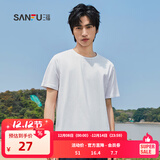 三福2025夏季新款短袖t恤男女圆领纯色上衣情侣款白色休闲打底衫 圆领-精白 L