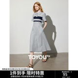 初语撞色条纹短袖polo裙女2024夏季新款复古减龄宽松连衣裙长裙 花灰色 S