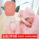 达克鸭夏季午睡枕趴睡枕折叠午休神器小学生桌上午觉儿童睡觉趴趴枕枕头 粉兔【五档调节】+粉色披风