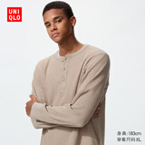 优衣库男装女装情侣华夫格亨利领套头衫长袖T恤479784 482766 482766/32深米色 L