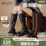 百思图【赵粤明星同款】都市朋克24冬商场骑士女长靴M5603DG4 黑色 37