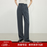 范思蓝恩 春秋装新款拖地裤子女高腰直筒裤休闲裤显瘦长裤 烟灰色 M