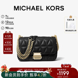 MICHAEL KORS圣诞礼物轻奢MK女包SLOAN皮质链条单肩斜挎包小号黑色/金色