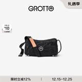 GROTTO个乐黑石包小号迷你号无性别主义植鞣绵羊皮单肩斜挎软包圣诞礼物 黑石S水波纹银标