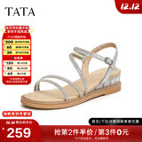 他她（TATA）绝美坡跟凉鞋女外穿一字带时装凉鞋秋季新款7UA03BL4 银色 36