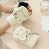 途尊（kingtrip）新款冬季猫咪手套男女冬天可爱毛绒韩版潮秋季加绒加厚保暖学生半指手套翻盖 白色 猫咪手套