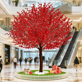 仿真红桃花树大型室内假桃花树商场装饰树婚庆新年祈福红包许愿树 圆形【礼品红包袋+红灯笼+祈福吊卡+铁板+围栏+草坪】 高3米*宽2.5米