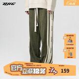 BJHG【2.0】 不计后果春秋环保麂皮绒串标拼接休闲裤子男潮流直筒长裤 军绿色 XL (140-160斤）