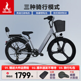 凤凰（Phoenix）新国标电动自行车成人锂电池电动车男女士小型电瓶车长续航电动助力自行车 L8灰色/速度传感/7速/24寸一体轮 10AH电动续航30公里