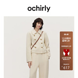 欧时力OCHIRLY  进口100%美丽诺羊毛双面呢毛呢短外套女士高级感 米白 S