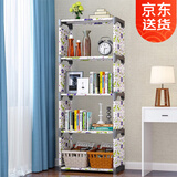 索尔诺简易书架学生学习书架 办公收纳宿舍书房多层架子组合储物层架 4格5层-荷塘花【宽42cm*高124cm】