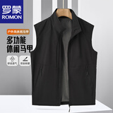 罗蒙（ROMON）马甲男春秋季薄款休闲外套无袖背心立领户外运动 黑色 2XL