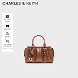 CHARLES&KEITH25冬新品褶皱包挂手提小方包波士顿包圣诞礼物送女友CK2-30671820 Chocolate巧克力色 S