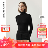 朗姿【朗姿羊毛Basic衣橱】纯羊毛法式毛针织衫冬季新款修身长袖毛衣 黑色2 M