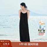 茵曼（INMAN）波西米亚吊带油画连衣裙女2025夏季新款度假裙子 黑色 XL