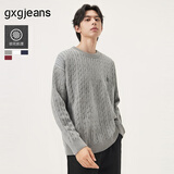 gxgjeans男装 多色基础刺绣绞花保暖圆领毛衣针织衫男25年冬新品 灰咖色 M (170)