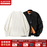 马登工装美式空中MA1飞行员夹克军事风短款外套复古棒球服男潮秋上衣 黑色MA1+米白长T S