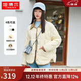 坦博尔羽绒服女短款翻领韩版宽松女士灯芯绒外套TD236266 黄油蜜 175 