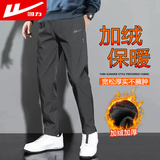 回力休闲裤男宽松运动系带印花直筒裤子男秋冬季加绒保暖百搭男裤