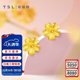 谢瑞麟（TSL）新年礼物黄金耳钉磨砂朱槿花朵足金耳饰YM352 约0.75g生日礼物