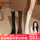 达芙妮厚底V口长筒靴女2025秋冬爆款女靴高筒靴显瘦百搭增高骑士靴子女 黑色 37