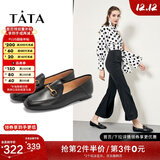 他她（TATA）方头乐福鞋女休闲平底一脚蹬小皮鞋女单鞋春秋款FLC22AM4 黑色 38