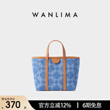 万里马（wanlima）丹宁水桶包托特包大容量通勤印花牛仔布单肩斜跨手提女包七夕礼物 浅蓝/杏仁棕