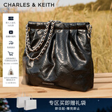 CHARLES&KEITH子母链条大容量流浪包托特包单肩斜挎包女包生日礼物CK2-40671449 【L号】Noir黑银 L