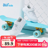 361°儿童四季板鞋男女童(3-12岁)百搭魔术贴滑板鞋小白鞋 银30