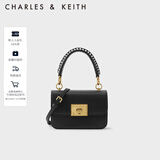 CHARLES&KEITH复古编织拎手提包斜挎包单肩包包女包生日新年礼物CK2-50781528 Black黑色 S
