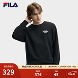 斐乐（FILA）官方男子加绒保暖卫衣秋冬季时尚休闲简约圆领套头衫长袖上衣男装 正黑色-BK S