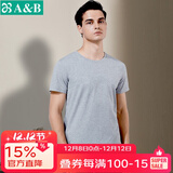 AB男T恤全棉圆领打底透气汗衫舒适宽松男短袖老人衫睡衣家居服 麻灰 L
