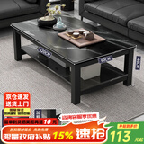 修乐（XIULE）茶几客厅家用茶桌钢化玻璃茶台仿岩板大理石茶几轻奢感小桌子 【加粗钢架】黑纹理+黑架120cm