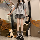 芙倍可甜美小个子显瘦jk制服清纯学院风套装百搭条纹衬衫拼接短裙女 【套装】条纹衬衫+半身裙 S 建议75-90斤
