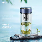 万象（WANXIANG）双层弧形玻璃杯男女士带滤网水杯灰蓝色360ml便携车载泡茶杯