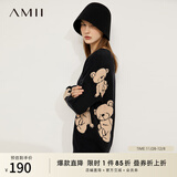 AMII女装2025小熊刺绣毛衣冬季新款减龄宽松外穿针织衫慵懒风 黑色 M 160/84A