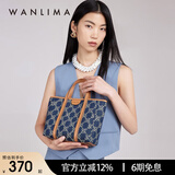 万里马（wanlima）丹宁水桶包托特包大容量通勤印花牛仔布单肩斜跨手提女包七夕礼物 牛仔蓝/杏仁棕
