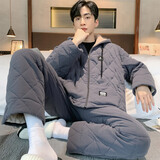 从心夹棉睡衣男士冬季三层加厚保暖珊瑚绒睡衣男法兰绒棉袄家居服套装 CX3103 2XL 高175-183重155-180斤