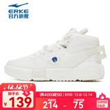 鸿星尔克板鞋男春春季情侣高帮滑板鞋舒适软底街头时尚运动鞋 橡芽白/正黑（女款） 38