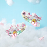 B.Duck小黄鸭童鞋女童凉鞋夏季发光炫彩亮灯鞋宝宝包头沙滩鞋5017白粉27