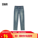森马（Semir）牛仔裤女冬加绒做旧长裤女生保暖显腿长ins潮直筒裤103724124011