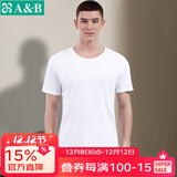 AB男T恤全棉圆领打底透气汗衫舒适宽松男短袖老人衫睡衣家居服 白色 4XL